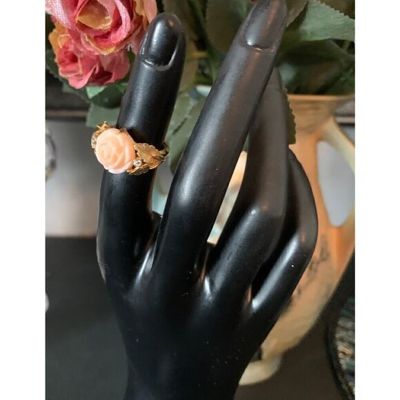 Avon Lovely Peach Rose ring in Gold plate, Vintage - Picture 3 of 5